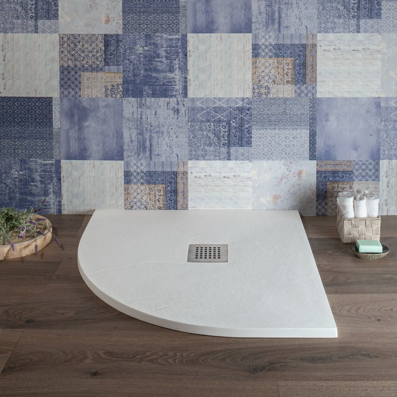 Piatto Doccia Semicircolare 90x90cm In Pietra Vulcanica - Nero Ruvido - Spessore 3cm - Foto 5